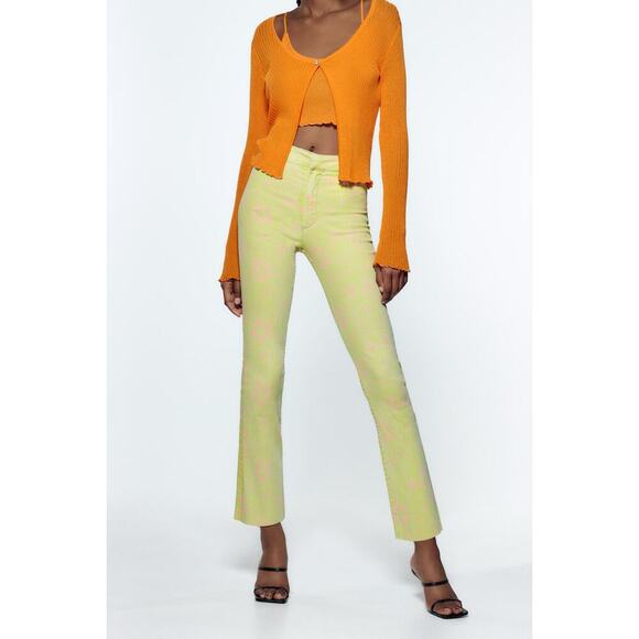 NWT Zara Floral Printed Pants Green Women’s Size 10 - Picture 1 of 10